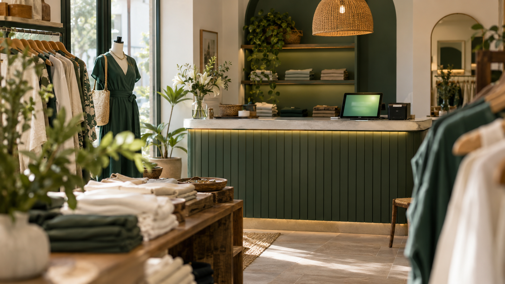 Interior de una boutique de ropa trabajando con PuntoTeck