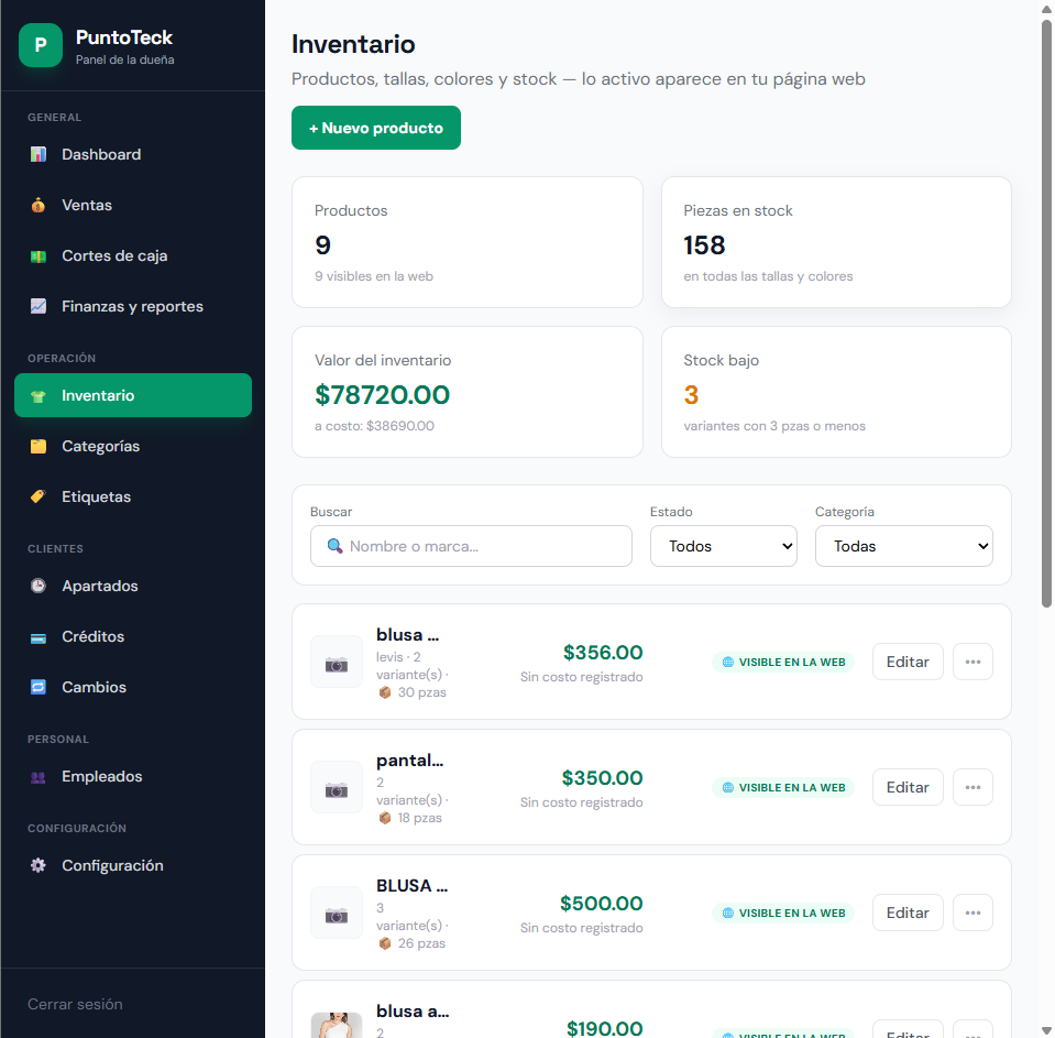 Control de inventario en PuntoTeck