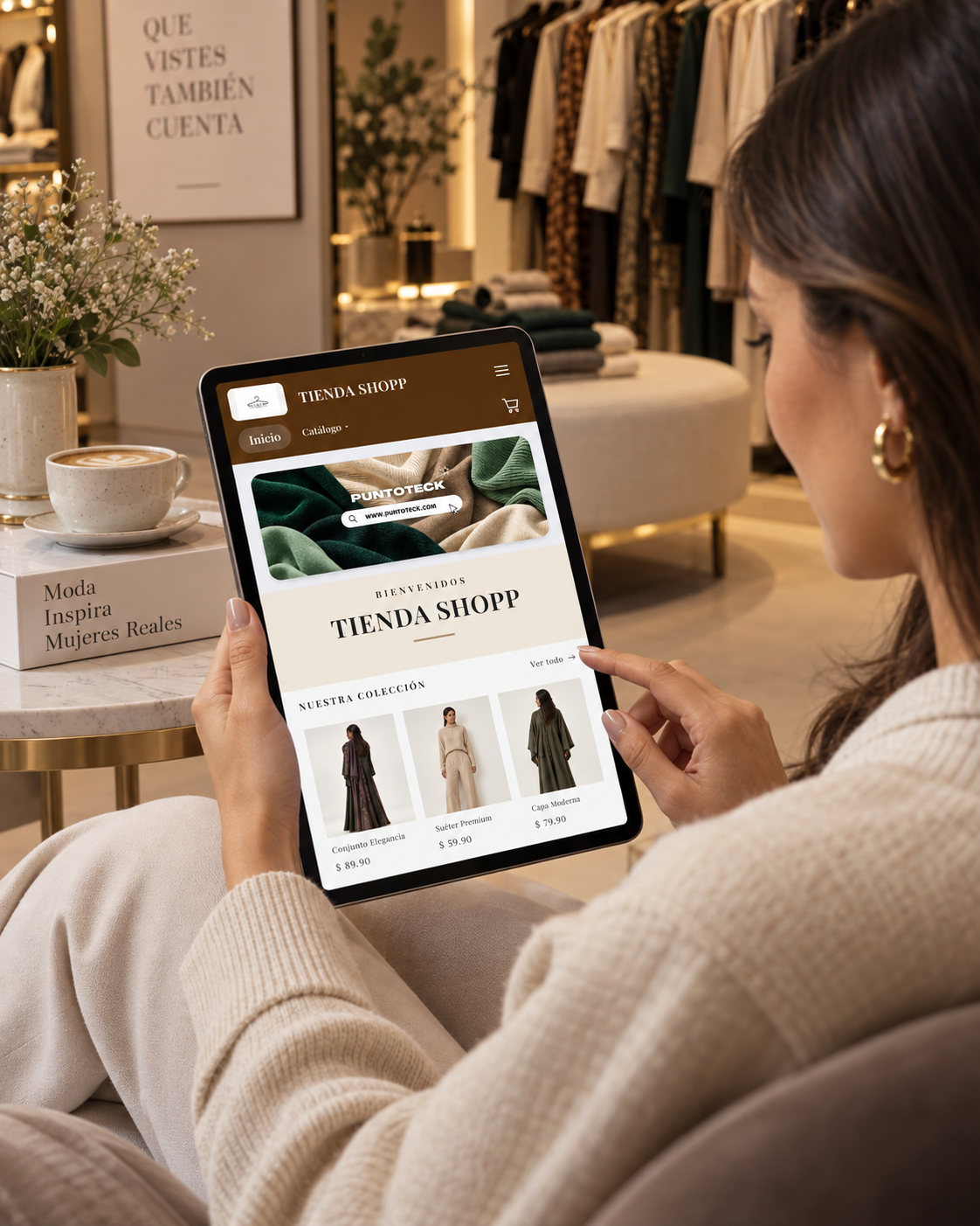 Página web de la boutique generada por PuntoTeck, vista desde una tablet